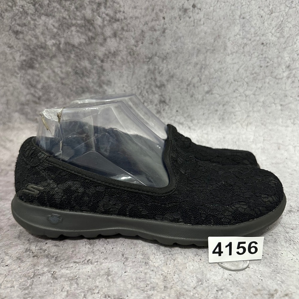 Skechers Go Walk Lite Sweet Gal Women 6.5 Black Lace Slip On Skimmer Shoes